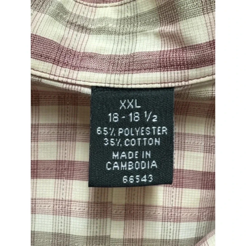Van Heusen Mens XXL Red Tan Plaid Short Sleeve Button Down Shirt 66543